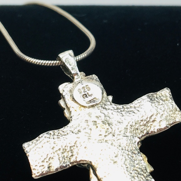 Israel Sterling Cross Ornate Sculpted Roses 18" - Picture 4 of 8